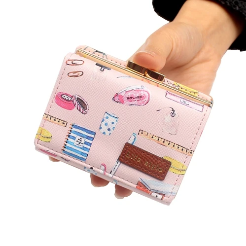 Милый модный женский короткий кошелек с мультяшным принтом, женский клатч, Женский держатель для карт, кошелек для монет, многофункциональная сумка для девушек - Цвет: Розовый