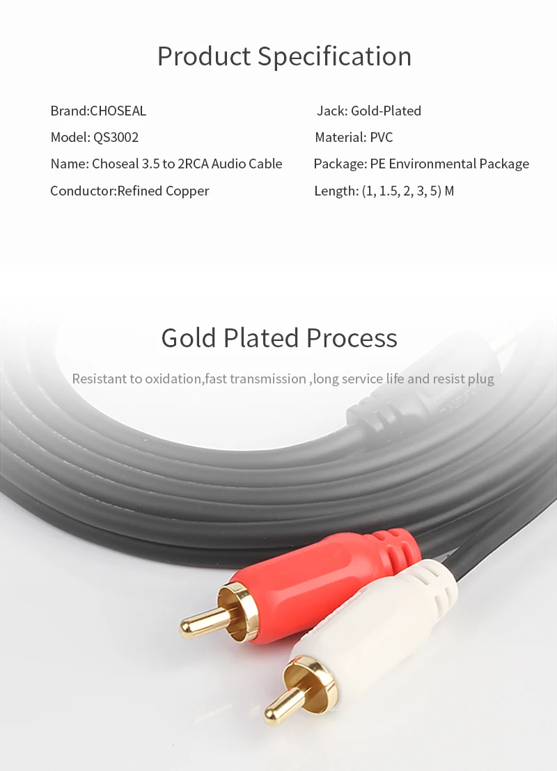 CHOSEAL 2RCA 3.5mm Jack RCA Audio AUX Cable for Home Theater DVD TV (4)