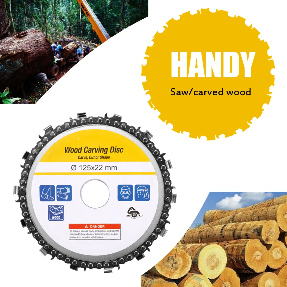 

5 Inch Steel Grinder Disc 14 Teeth Grinder Chain Disc 22mm Arbor Woodworking Carving Disc for 125mm Angle Grinder Circular Saw