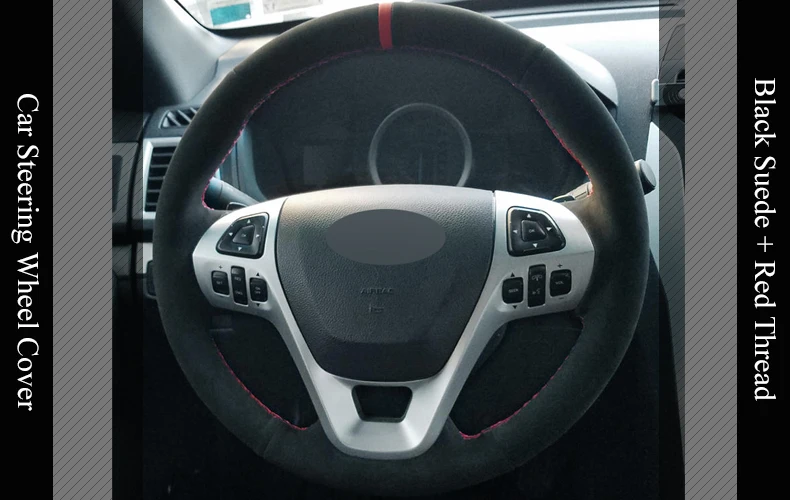 LQTENLEO черная замша DIY ручная швейная крышка рулевого колеса автомобиля для Ford Explorer 2011- Телец Flex 2012- Edge 2011