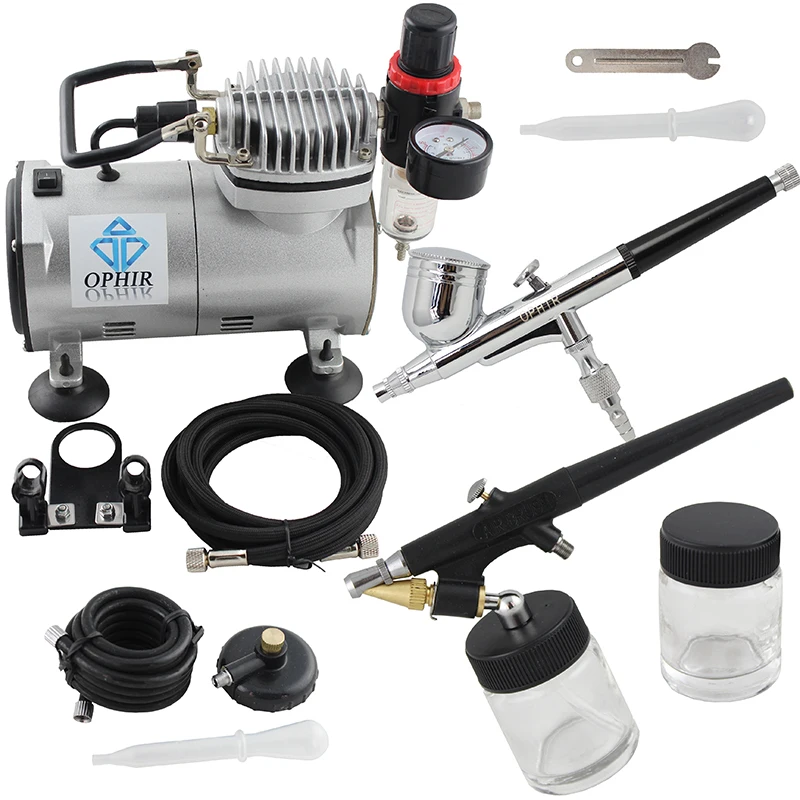 OPHIR Dual Action Airbrush Kit with Air Compressor for Nail Art Single Action Air Brush Spray Gun for Car Model _AC089+004+071 OPHIR Dual Action Airbrush Kit with Air Compressor for Nail Art Single Action Air Brush Spray Gun for Car Model _AC089+004+071