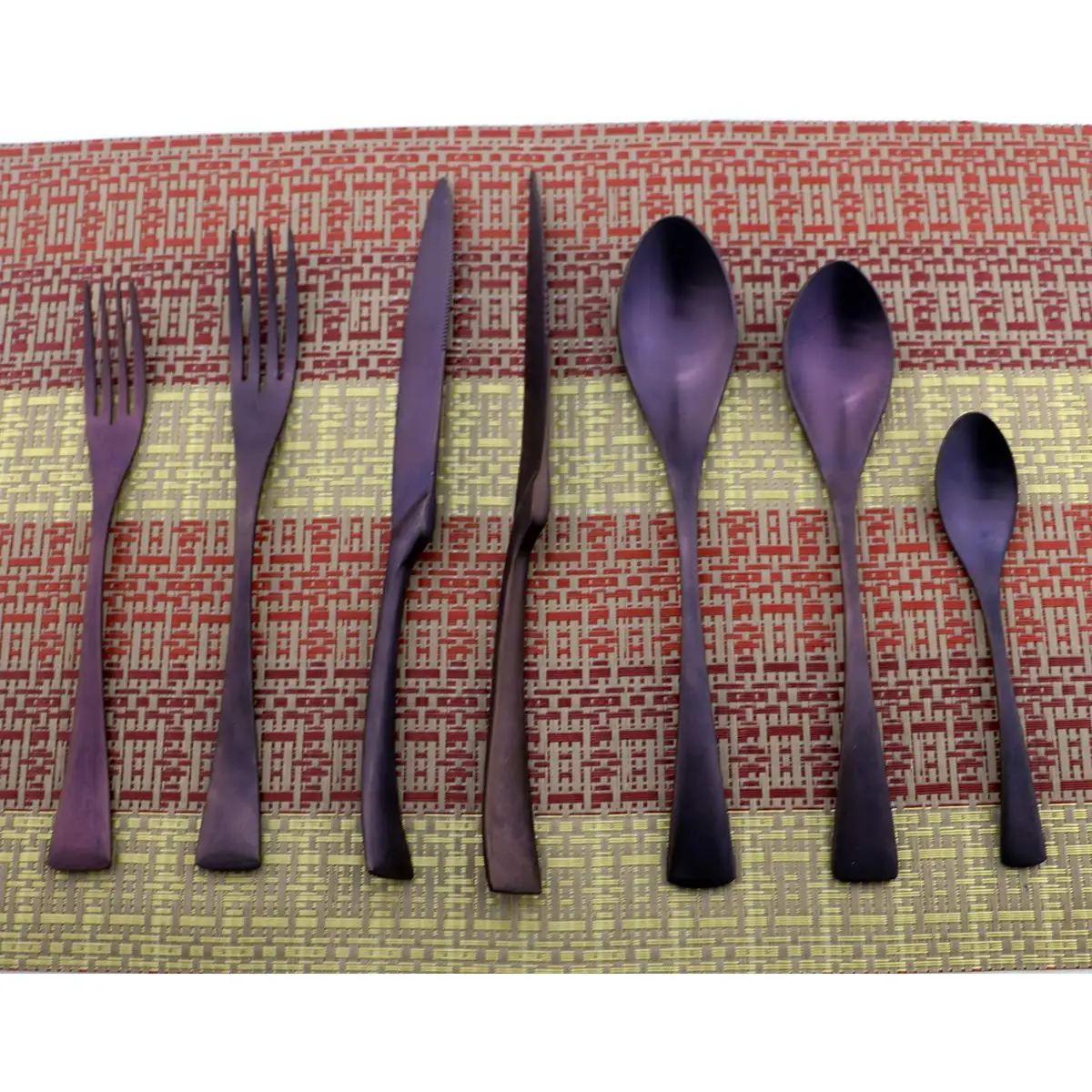 

21Pcs Purple Cutlery Set Stainless Steel Blue Dinnerware Set Knife Fork Table Fork Black Tableware Set Drop Shipping
