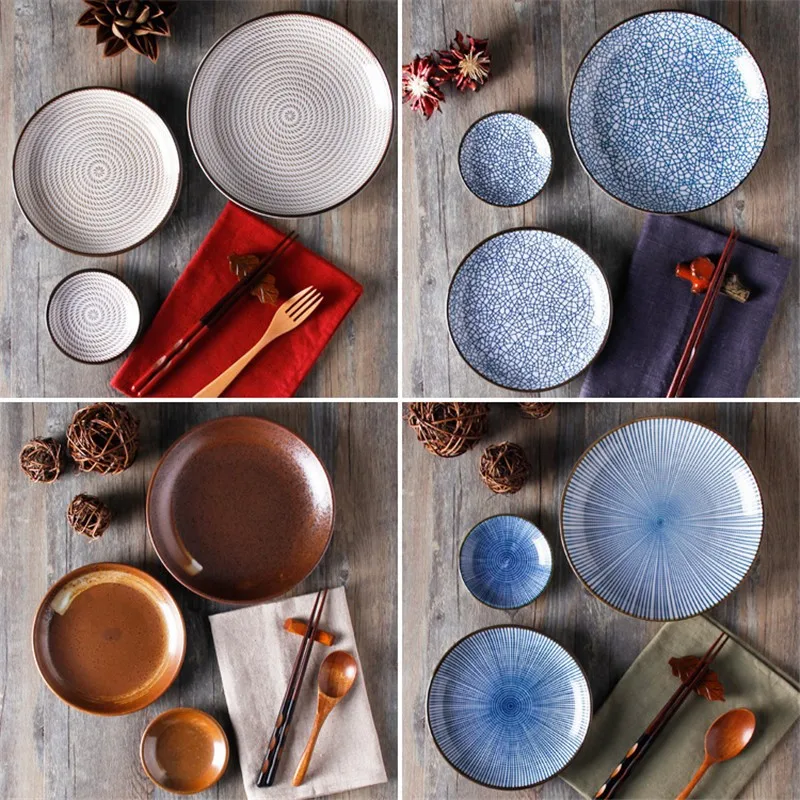Гарантированная хрустящая глазурь наборы посуды японская керамическая посуда роспись Керамическая Посуда с кольцевым узором