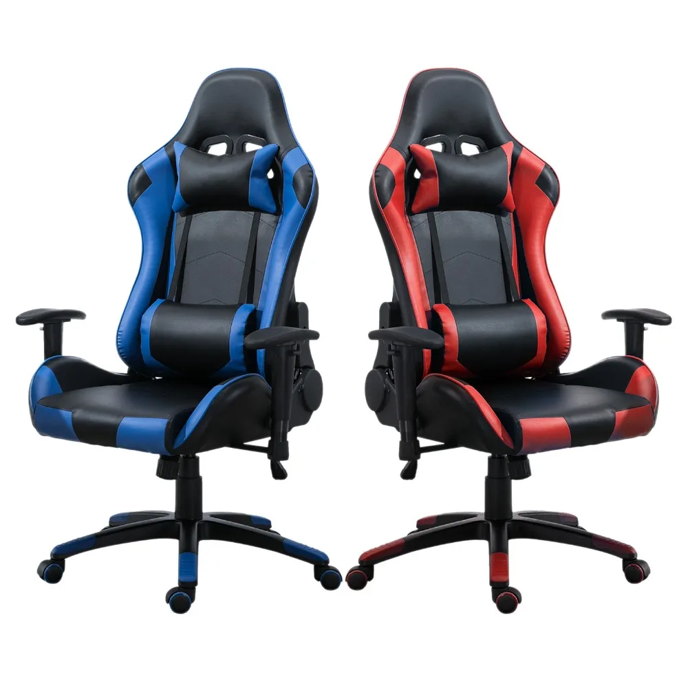 Samincom W54 * D54 * H126-136 cm كرسي مكتب قابل للتعديل الأزرق الأسود بو الجلود رفع قطب كرسي ألعاب الفيديو Samincom W54 * D54 * H126-136 cm كرسي مكتب قابل للتعديل الأزرق الأسود بو الجلود رفع قطب كرسي ألعاب الفيديو