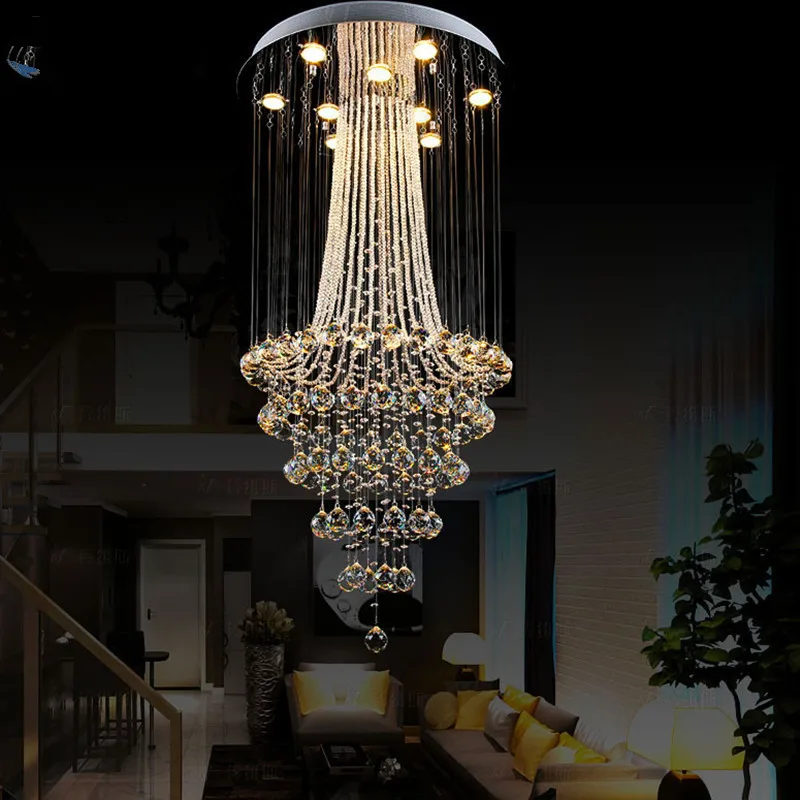 

Luxury Hotel Restaurant Chandelier LED Crystal Chandelier Duplex Stair Crystal Light Villa Living Room Lamp