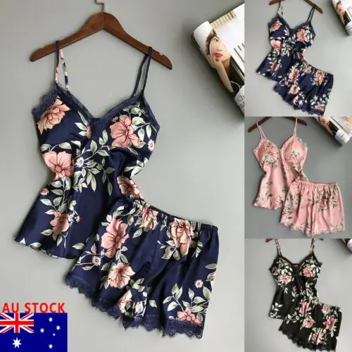 Синий Женское атласное шелковое кружевное нижнее белье Babydoll ночная рубашка шорты пижамный комплект - Цвет: Синий