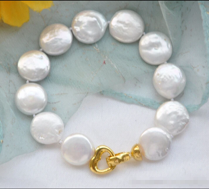 

hot sale FREE SHIPPING *******Z5573 REAL 8" 14mm white coin freshwater pearl bracelet