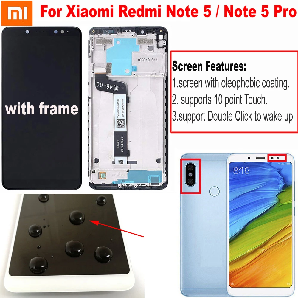 Лучший Xiaomi Redmi Note 5 Pro ЖК-дисплей кодирующий преобразователь сенсорного экрана в сборе с рамкой для Redmi Note 5 lcd Snapdragon 636