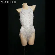 Белый Блестящий Стразы купальник с кисточками для ночного клуба DSDJ сексуальная шоу сценическая одежда облегающий Костюм Стретч вечерние женские Одежда для пения