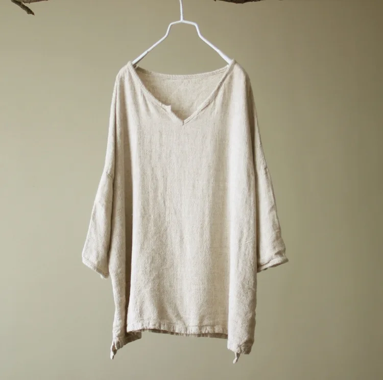 

Women Rough Linen V Neck Loose Tops T-shirts Ladies Solid Color Plus Size Linen Tees Shirt Simple
