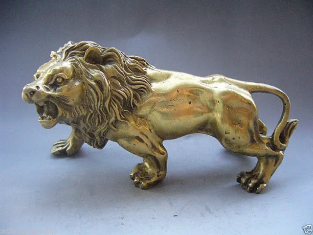 

Elaborate Chinese Collectible decorated Chinese hand-made brass Lion statue