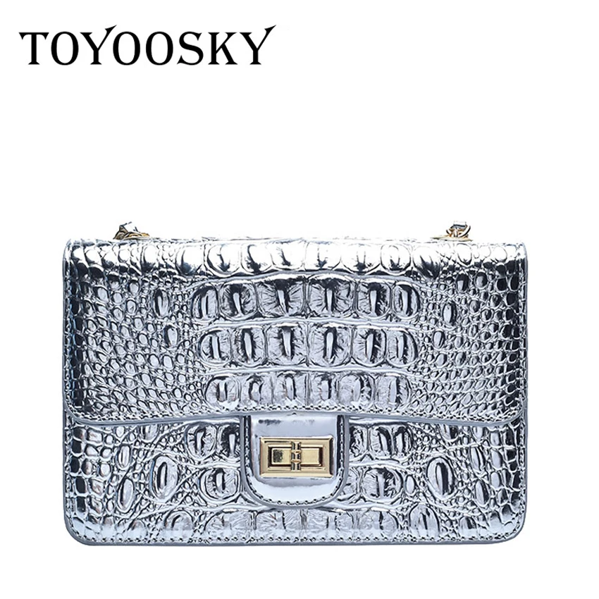 

TOYOOSKY Crocodile Pattern Women's Handbag Flap Bag Designer Shoulder Crossbody Bag High Quality Circle Evening Clutch Purse