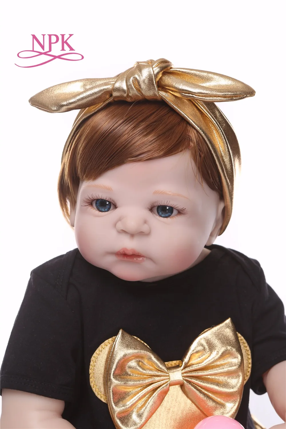 NPK 56 см силиконовая кукла-реборн для всего тела, настоящая жизнь, Золотая Детская кукла «Принцесса», подарок на день детей, подарок на Рождество, gif водонепроницаемый
