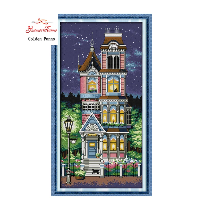

Golden Panno,A quiet night Scenic painting pattern counted printed on canvas DMC 11CT 14CT Chinese Cross Stitch kit decor 0123