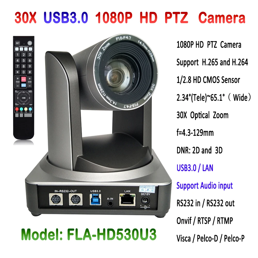30x optical zoom HD Onvif 1080p PTZ video conference RJ45 ip camera