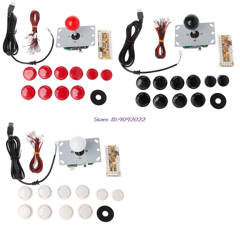 

Red-DIY Handle 8 Way Joystick 5 Pin 24/30mm Push Button USB Encoder Kit PC Arcade Games--22#/CC