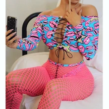 Для женщин пикантные женские туфли с рисунком в виде губ бикини набор с длинным рукавом купальные костюмы топ+ бикини снизу+ брюки-сетки 3 шт. купальник Женская пляжная одежда