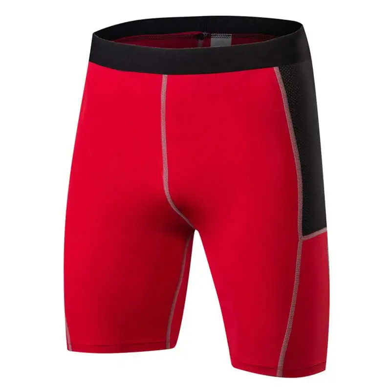 Мужские быстросохнущие леггинсы для фитнеса Crossfit мужские шорты Футбол под прикрытием компрессионная одежда для бега колготки шорты для бега 1014 - Цвет: Красный