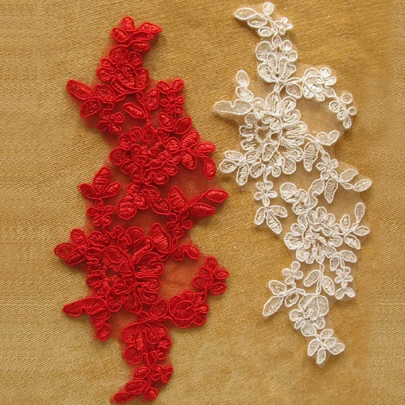 

4Pcs 20X8cm Red Off white Delicate Wedding Veil Head Ornaments Lace Applique Lace Trim Dress DIY Lace Accessories