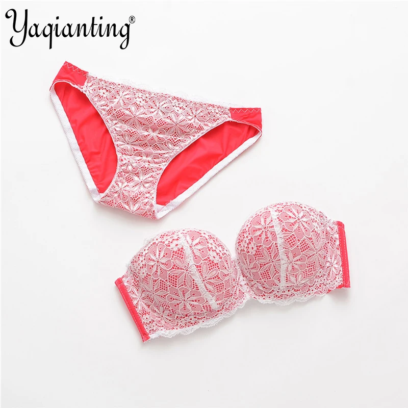 Buy New Sexy Women 1/2 cup push up Lace Embroidery bra set Removable shoulder