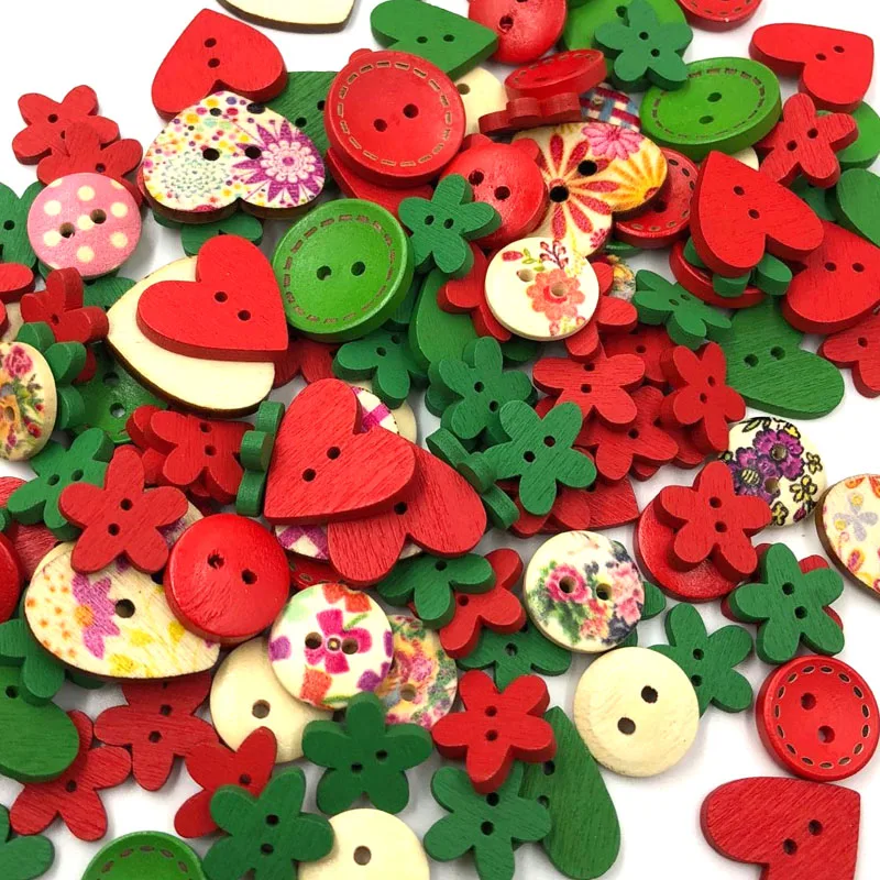 Mixed Color Wooden Buttons Sewing Button Kid's Scrapbooking DIY Craft Wedding Decoration (Christmas) New Year random Style WB486
