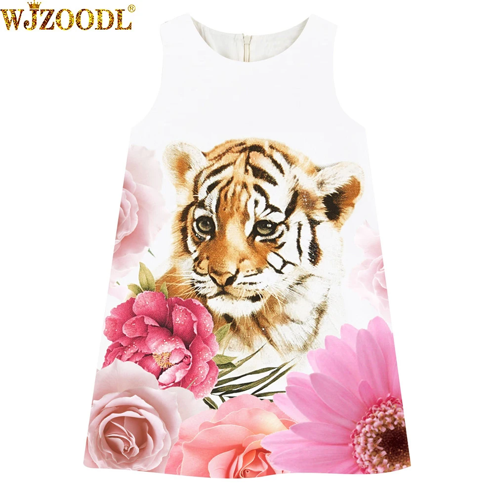

baby girls clothes flowers Little tiger printing Baby girl dress wear new kids children summer style
