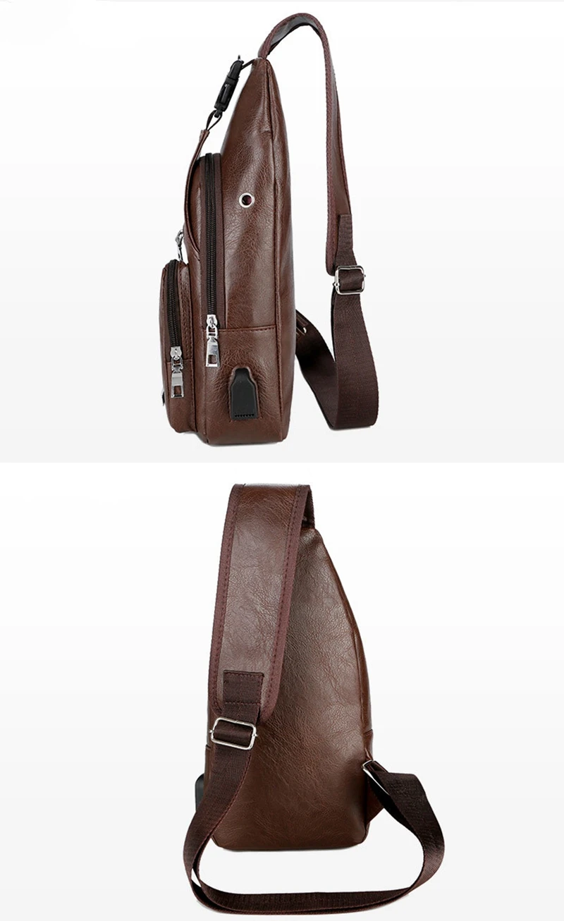 ANOVISHANA Buckle Anti-theft Men's Chest Bag PU Leather Man Messenger External USB Charging Headphone Hole Travel Shoulder Bag