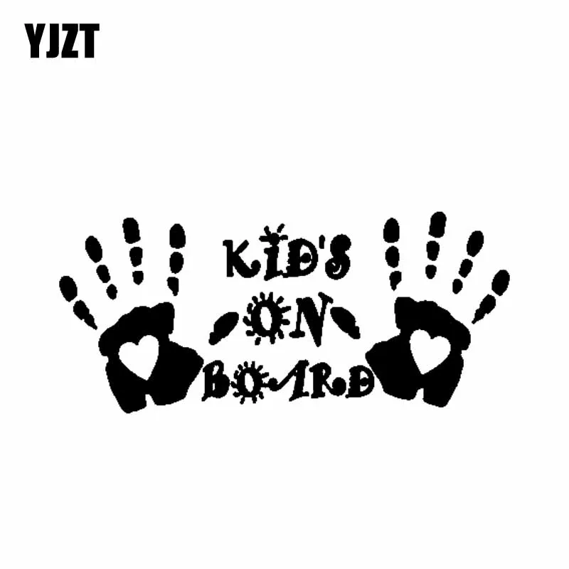 

YJZT 15CM*6.8CM Sticker Decal Vinyl Car Funny Cute Palm Print KIDS ON BOARD Black/Silver C10-00707
