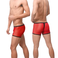 Сексуальное мужское нижнее белье, дышащие сетчатые Прозрачные Боксеры шорты для мужчин со средней талией, u-образные выпуклые трусы Cueca calzoncillos M-XL