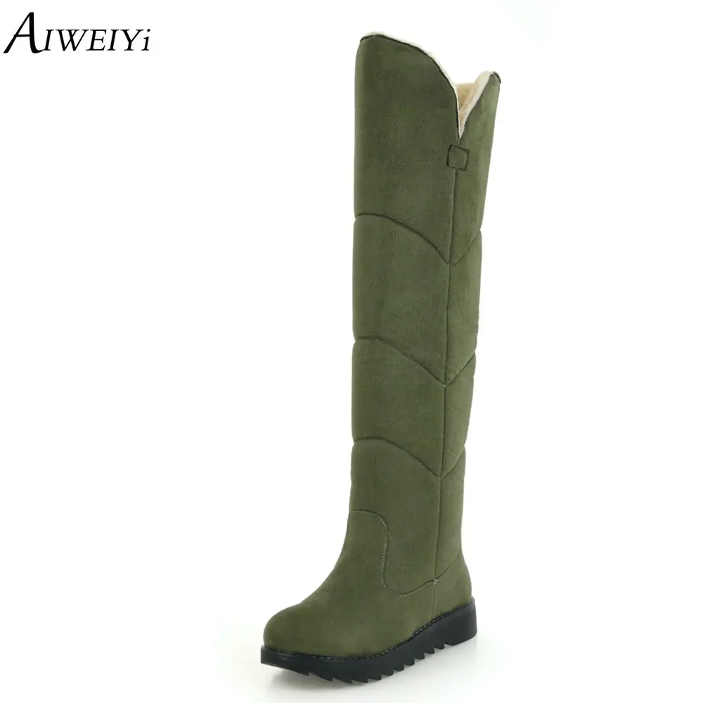 

AIWEIYi Women's Winter Shoes Knee High Boots Flat Heels High Quality Faux Suede Brand Women Shoes Warm Women Winter Boots