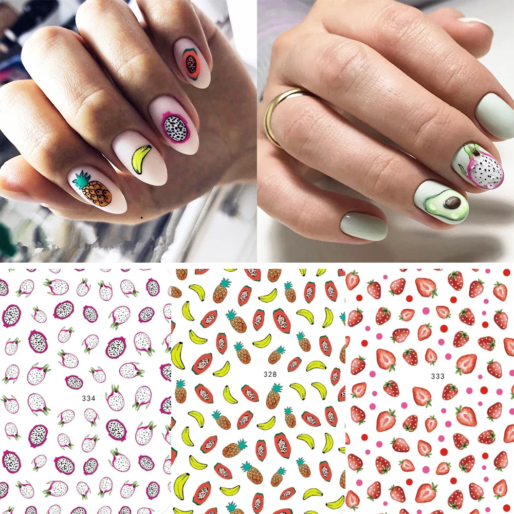  New arrived 3D Nail Stickers Decals 1 sheet fruit lemon Strawberry Summer Adhesive Stickers Nail Ar