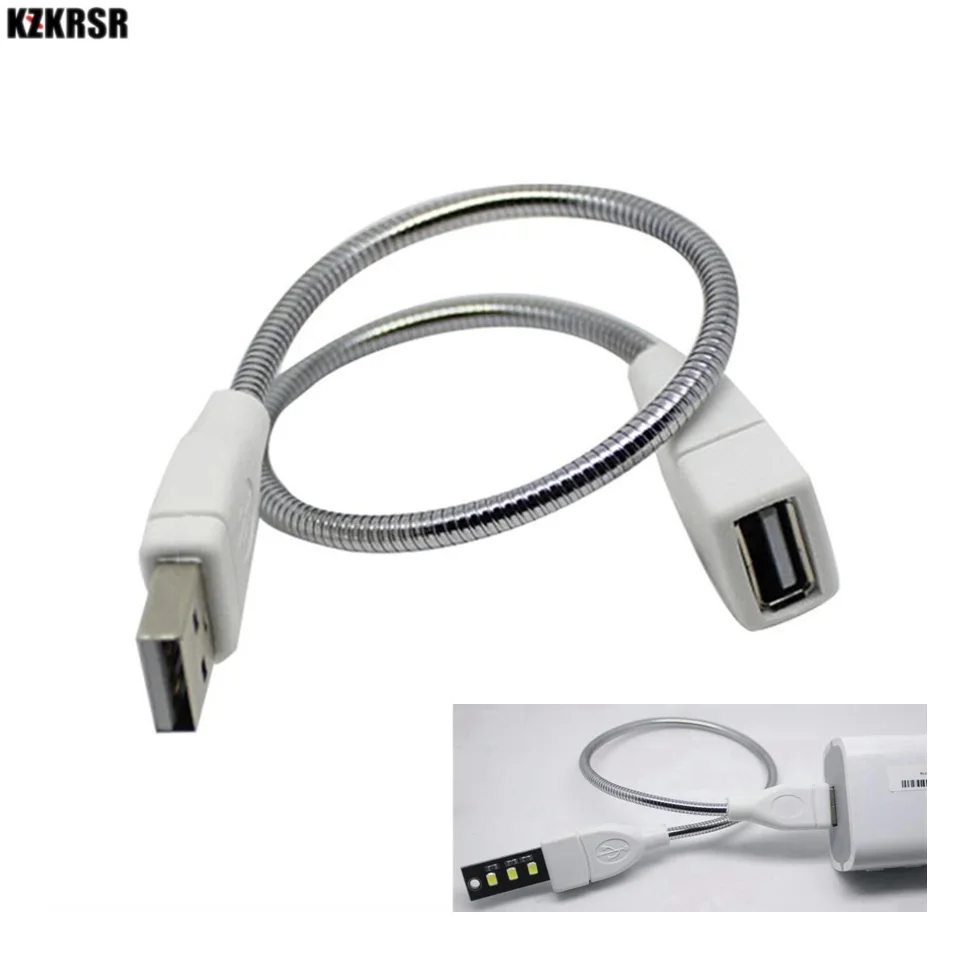 

KZKRSR DC5V Double Head Flexible Supple Metal USB Extension Male to Female Extension Power Apply Tube Cable for USB Light Lamp
