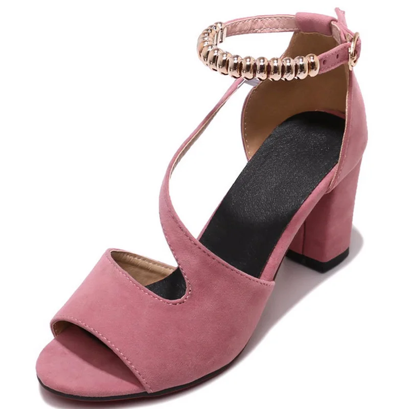 

2019 spring summer sexy fish mouth hollow Roman sandals thick with word with metal beaded high heels female sandals