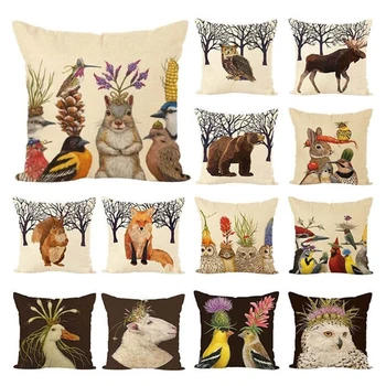 

Cushion Cover 45x45cm Linen Decorative Pillows Animals Print Pillow Cover For Living Room Bedroom Sofa Funda Cojin Home Decor
