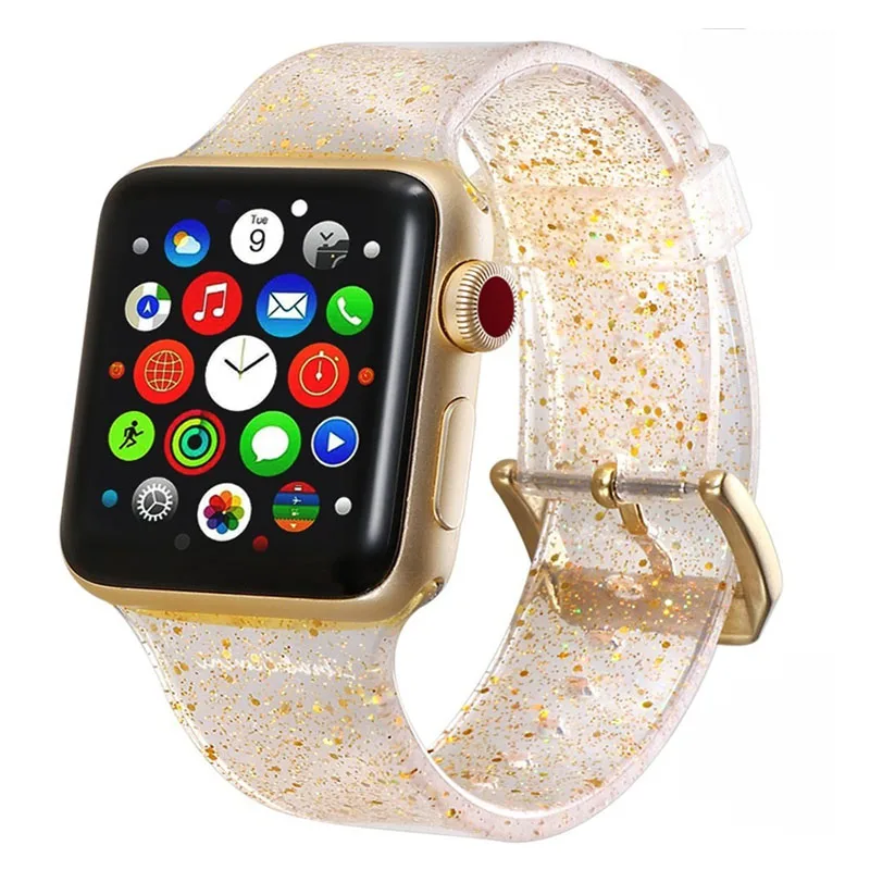 Ремешок для Apple Watch, 4 ремешка, 44 мм, 40 мм, correa, Apple Watch, 38 мм, iwatch, ремешок 42 мм, силиконовый браслет pulseira, 42, ремешок для часов, 4, 3, 2, 1 - Цвет ремешка: Gold