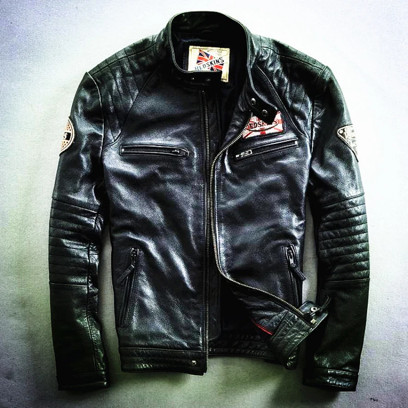 Read Description! Asian size motorcycle rider jacket, slim mens genuine leather jacket, man's genuine leather coat