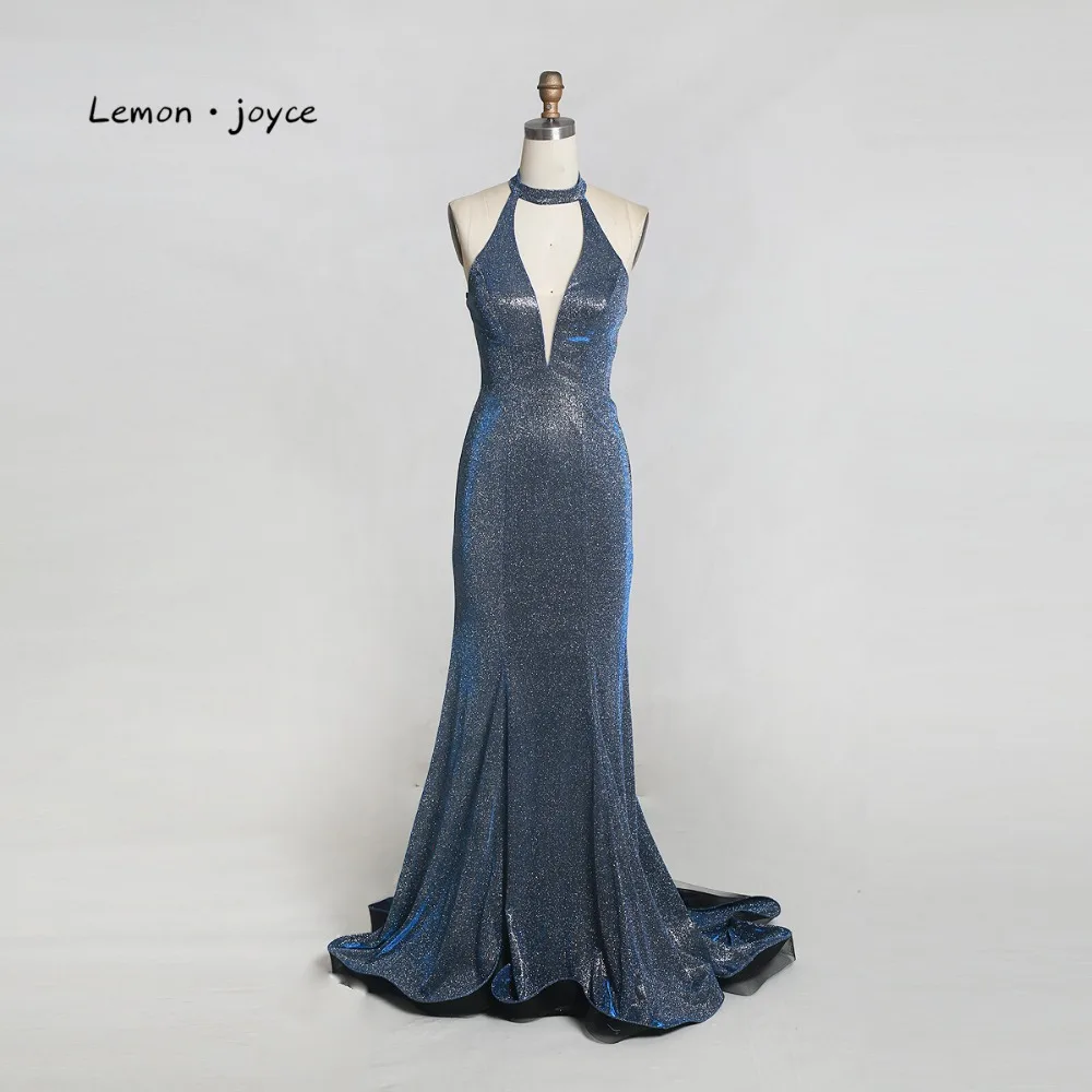 

Lemon joyce Evening Dresses 2019 New Design Halter Sleeveless Sexy Backless Simple Mermaid Party Gowns Plus Size