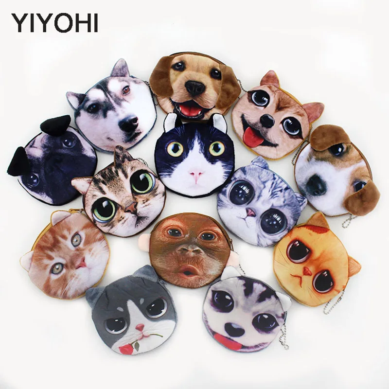 20 Styles New 3D printing Cat Dog Face Zipper Case font b Children b font Coin