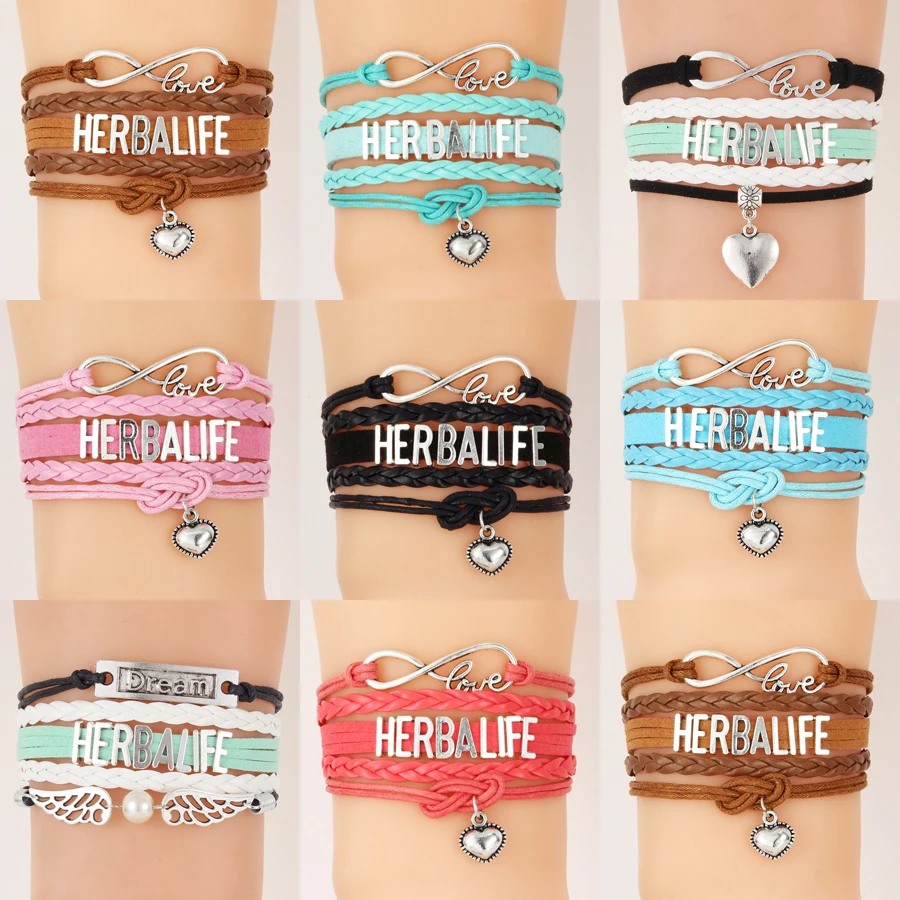 

Drop Shipping Infinity Love Herbalife Bracelet & Bangles Heart Charm Angel Wing pendant Leather Jewlry Gift For Women 11pcs