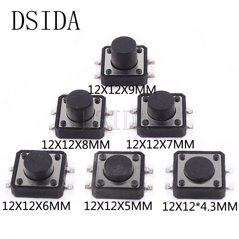 

10PCS PCB Tactile Tact Mini Push Button Switch SMD 4pin Micro switch 12*12*4.3/5/6/7/8/9 MM 12x12*4.3MM/5MM/6MM/7MM/8MM/9MM