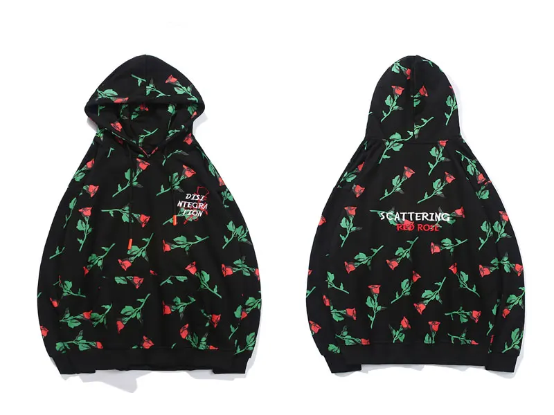 Red Rose Full Printed Embroidery Letters Hoodies 2