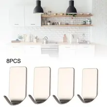 1/set 8pcs 304 Stainless Steel Sticky Hooks Self Adhesive Hook Key Rack Garage Storage Organizer Sticky Wall Hanger