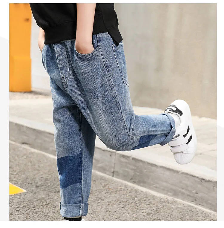 fashion 2018 autumn kids mid waist jeans for boys patchwork denim pants clothing children casual school trousers clothes boys  (13)
