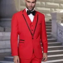 Зазубренный лацкан одна пуговица красный 5 шт.(куртка+ брюки+ жилет+ галстук-бабочка+ платок) Красивый костюм Masculino на заказ Модные мужские костюмы Лучшие