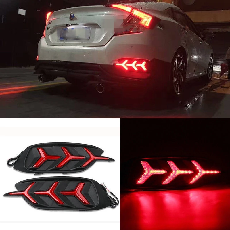 

Y Style Red Lens LED Bumper Reflector Tail Brake Light Fit For Honda Civic 2016-2017 Car Styling Accessories Decoration Covers