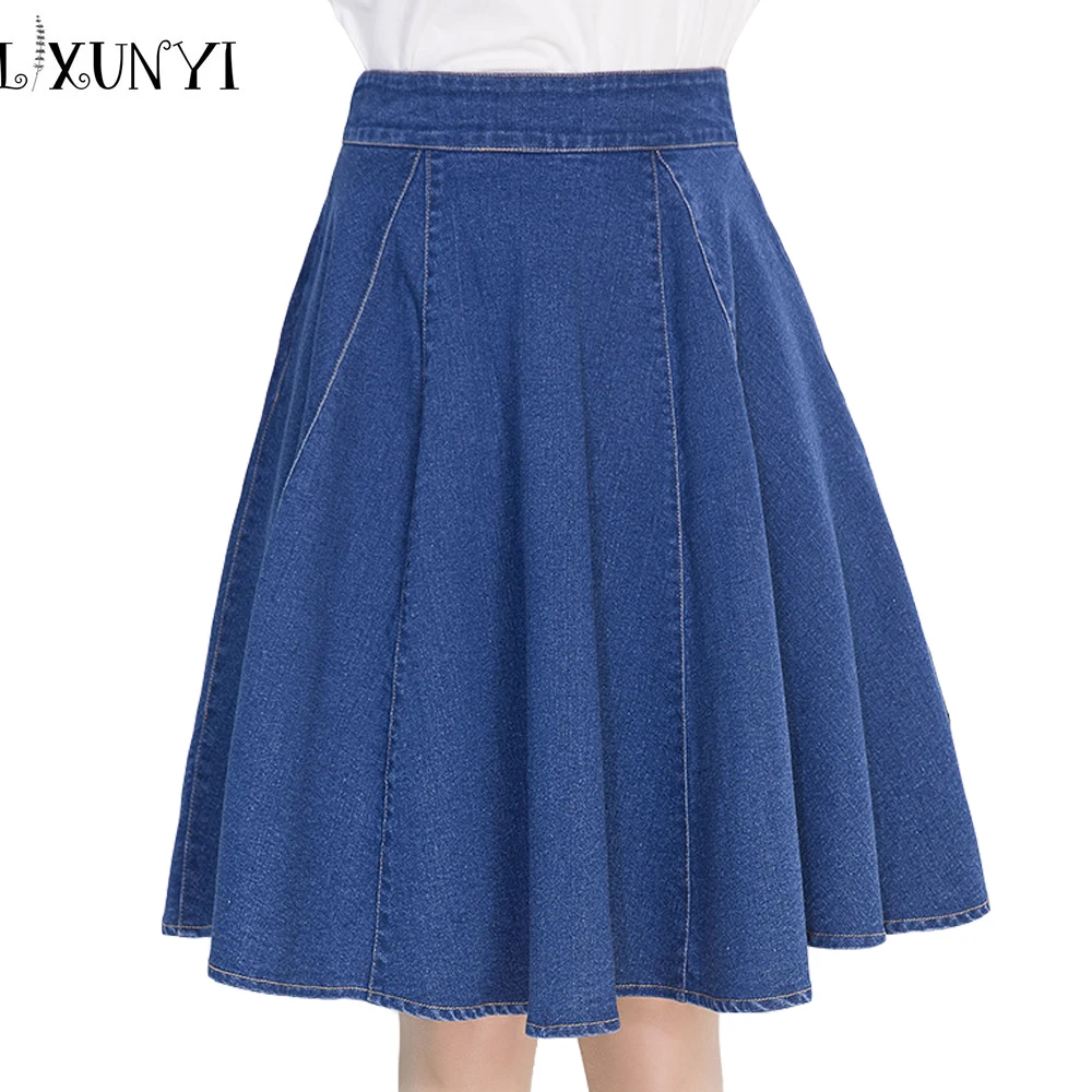 2019 Summer Women's Denim Skirts A line Blue Plue Size 4XL saia Midi