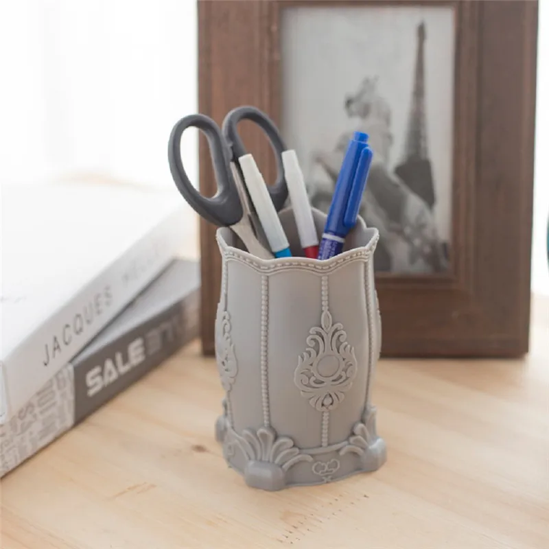 

High Quality Fashion Plastic Carving Home Office Organizer Cosmetic Pencil Pen Holders Stationery Container Free Shipping