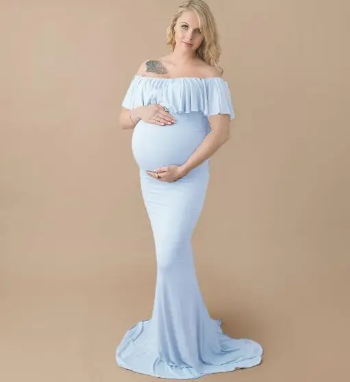 Реквизит для фотосессии для беременных сексуальное платье макси элегантное необычное платье для фотосессии для беременных женское длинное платье с воротником «рыбий хвост» - Цвет: Небесно-голубой