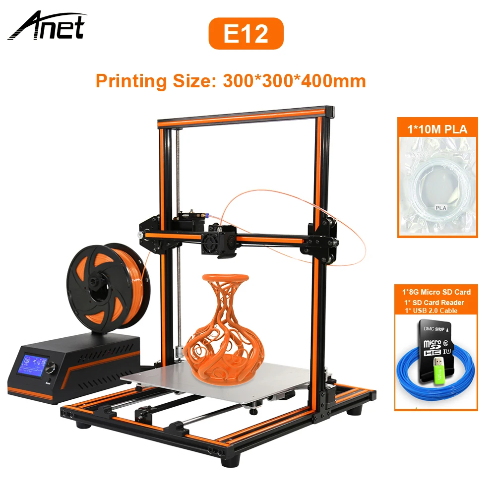 2019 Новый E12 Anet настольный 3d принтер с алюминиевой горячей панелью офлайн печати 3D
