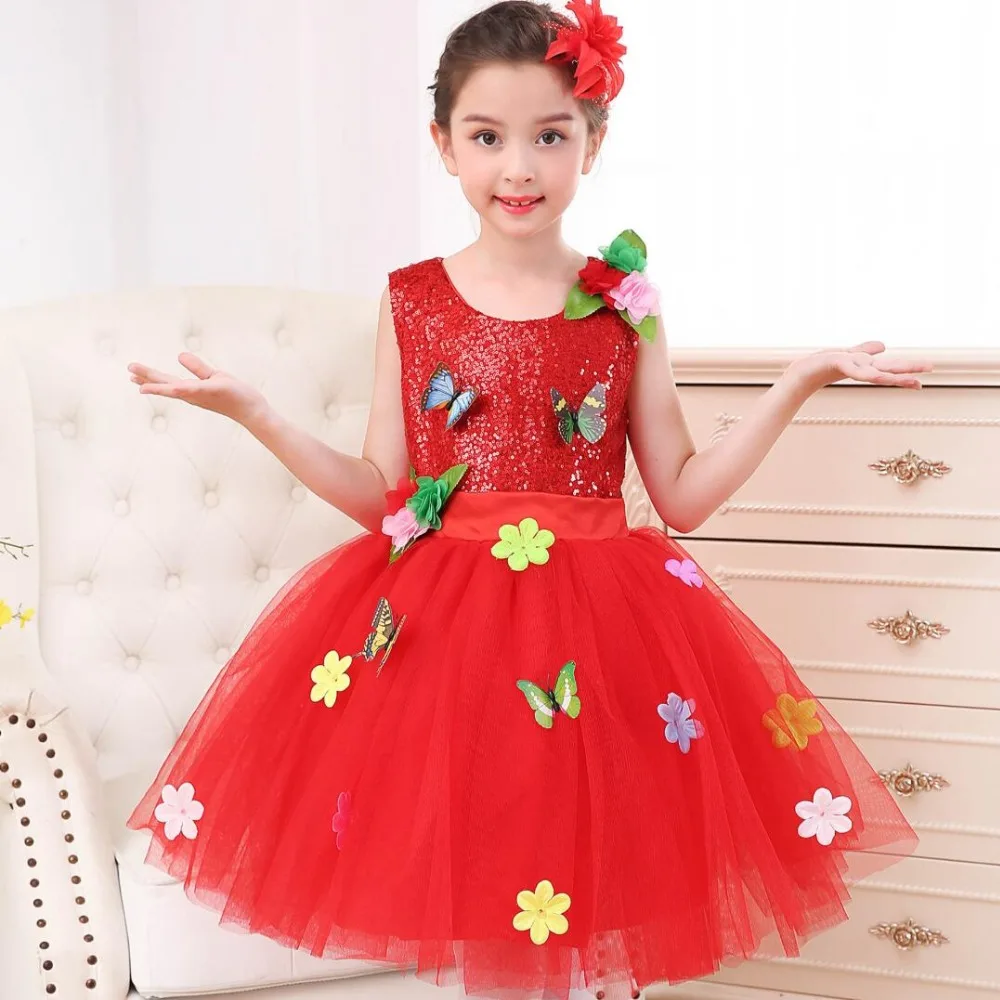 3-14y Knee-Length Kids Sequin Flower Girls Dress Pageant Party Wedding Ball Gown Prom Princess Formal Occassion | Детская одежда и